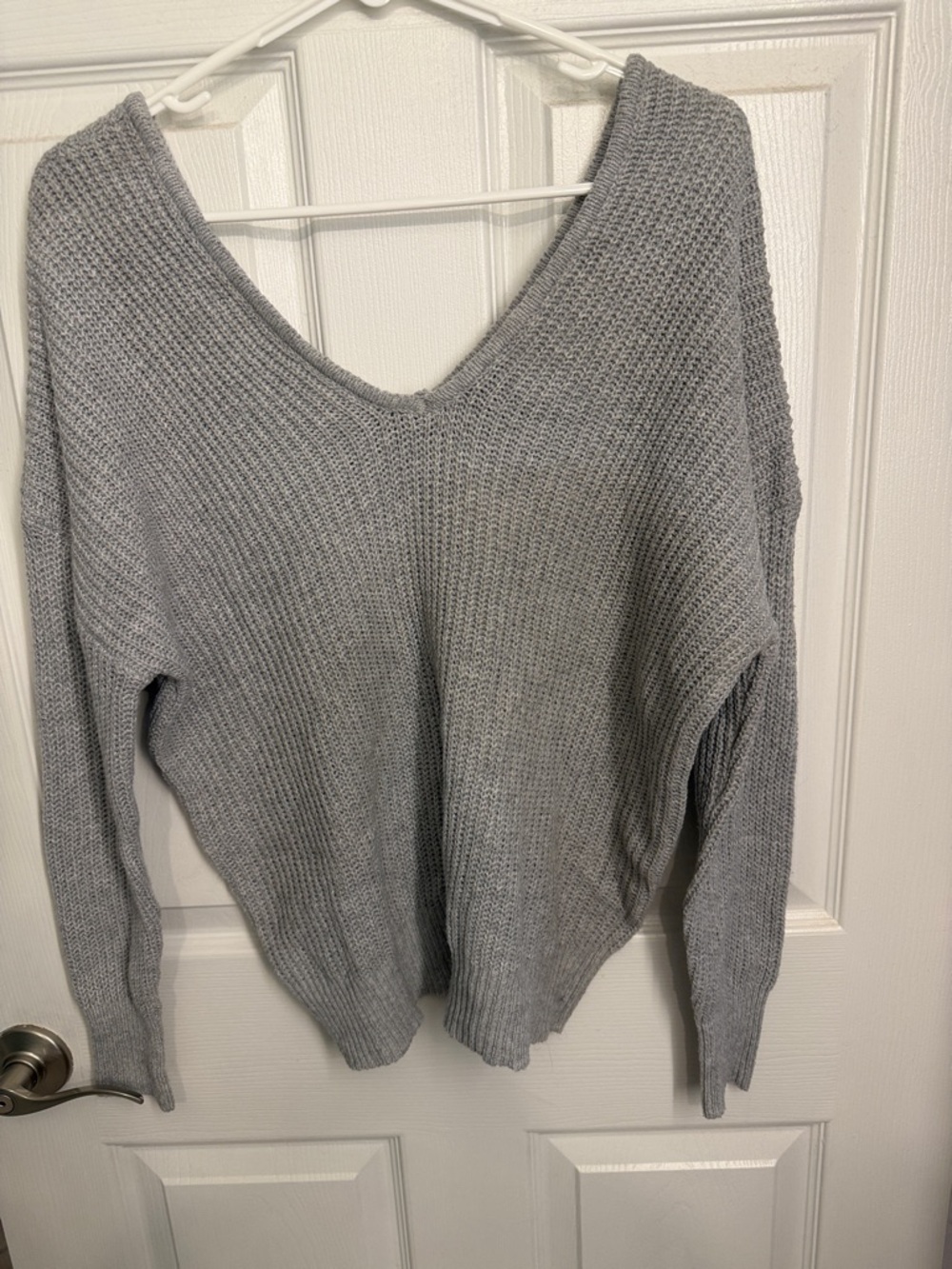SHEIN Light Gray V-Neck Knit Sweater